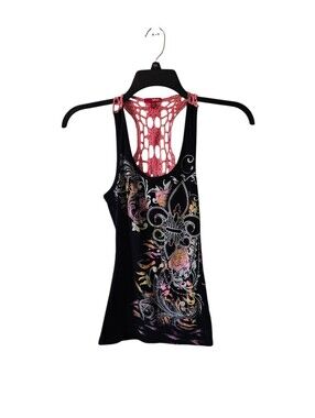 Bongo Vintage y2k Grunge Graphic Tank Top Pink Crochet Racerback Mall Goth Med